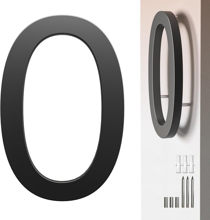 Etpon 7 Inch Black House Number 0 for Outside – Modern Floating Address Numbers, Weather-Resistant Metal, Easy to Install, Large Size, Stylish 3D Effect for Home, Office, and Street - Image 1